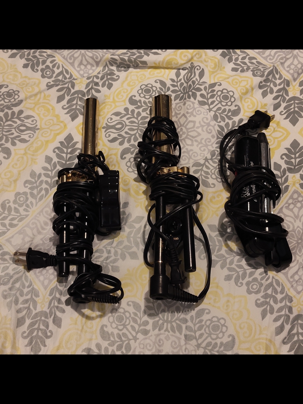 2 Gold Hot Curling Irons & A Remington Black Traveller Series Hair Styler